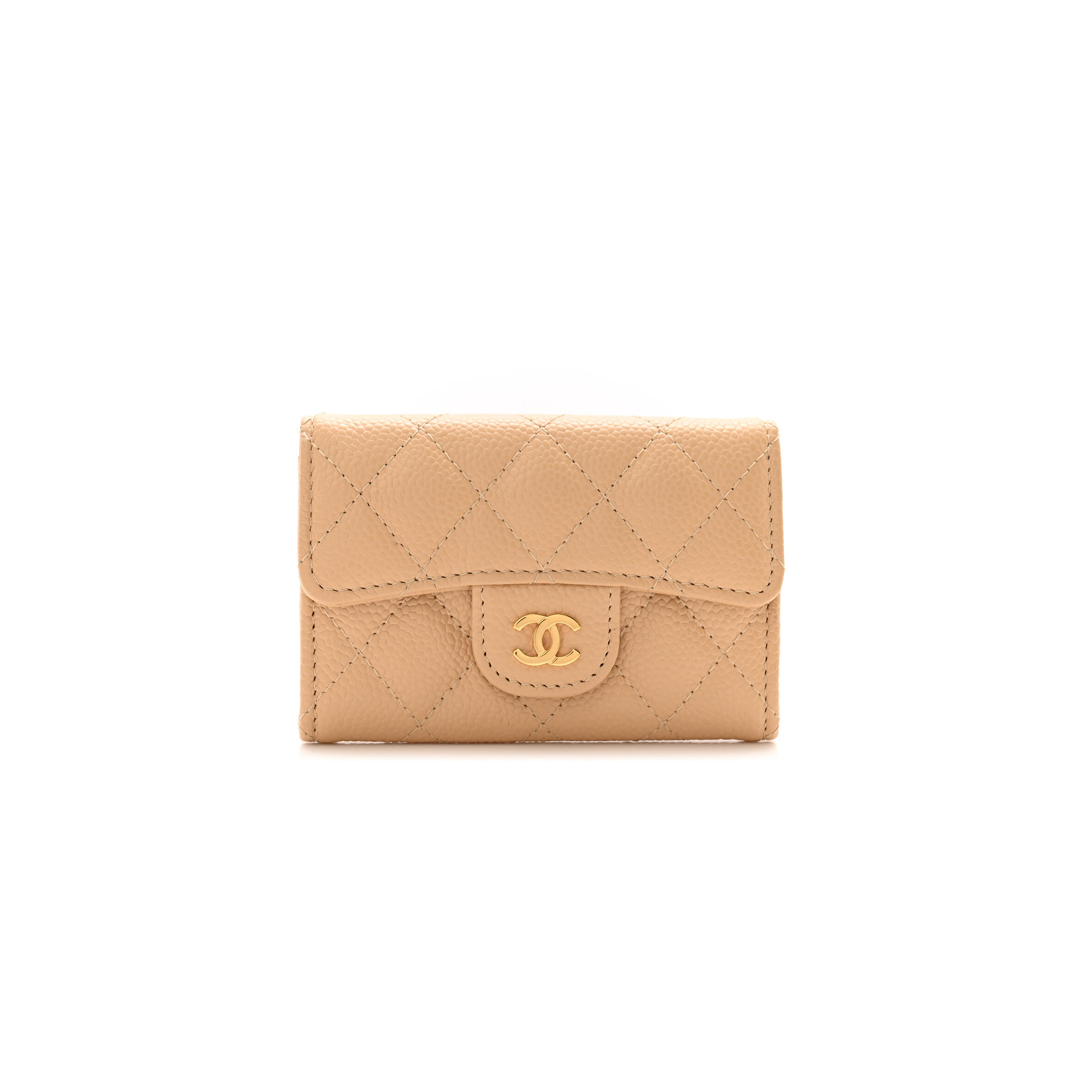 Ch*el caviar quilted flap card holder wallet beige ap0214 (11.3*7.5*2.5cm)